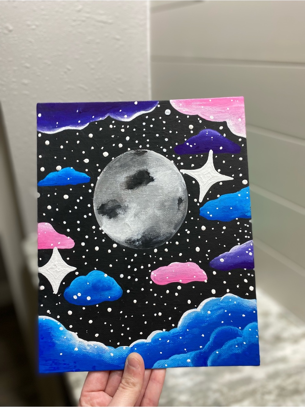 Hand-Painted Cosmic Moon Canvas Board Art - Picture 5 of 6